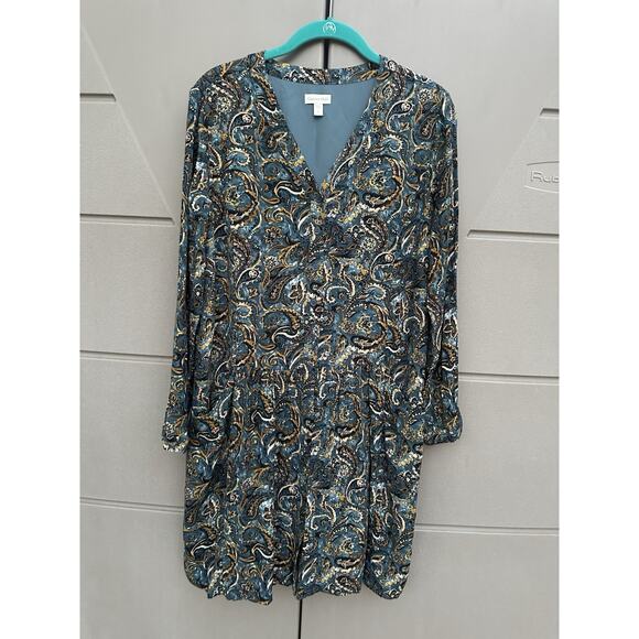 Garnet Hill paisley swirl Print drop waist silky viscose dress Sz 6 Boho Artsy - Picture 5 of 12